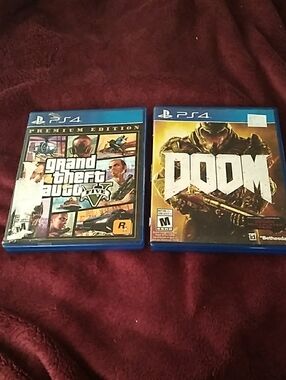 Grand Theft Auto V & DOOM PS4 Game Bundle - Black Covers